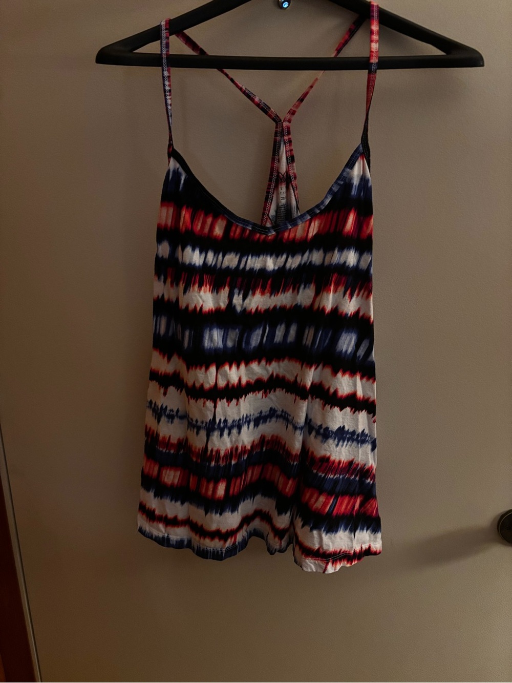 Livi Active Women’s Strappy Tie-Dye Cami Tank Top - Red, Navy & White